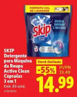 Lidl SKIP Detergente para Máquina da Roupa Active Clean Cápsulas 3 em 1 promoção
