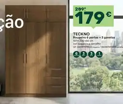 Moviflor Teckno Roupeiro 6 portas + 3 gavetas promoção