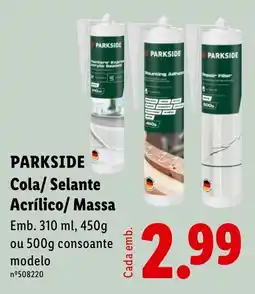 Lidl Parkside cola/selante acrílico/massa promoção