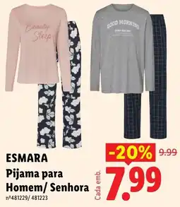 Lidl Esmara Pijama para Homem/ Senhora promoção