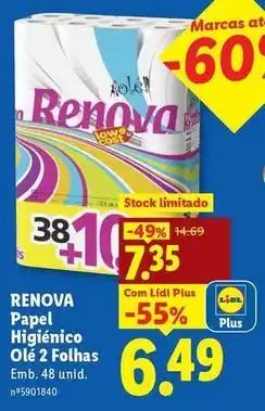 Lidl Renova - papel higiénico ole 2 folhas promoção