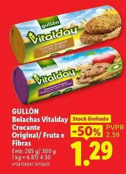 Lidl Guillón - bolachas vitalday crocante original/ fruta e fibras promoção