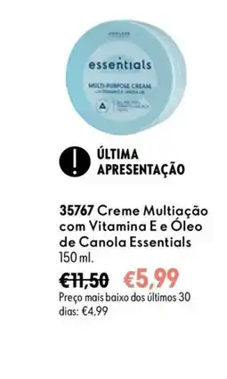 Oriflame Creme multiação com vitamina e e óleo de canola essentials promoção