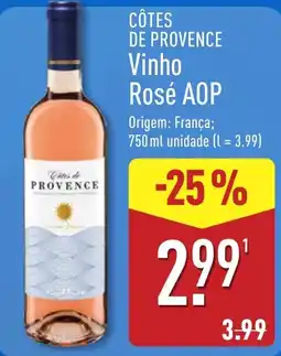 ALDI Côtes de Provence Vinho Rosé AOP promoção