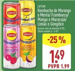 ALDI Lipton - kombucha de morango e menta/ framboesa/ manga e maracuja/ limão e gengibre promoção