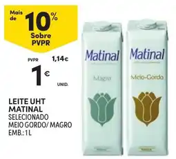 Continente Leite uht matinal selecionado meio gordo/magro promoção