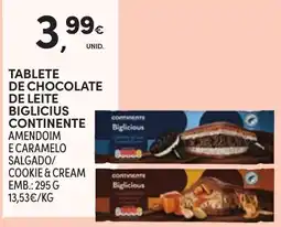 Continente tablete de chocolate de leite bigicious continente amendoim e caramelo salgado/cookie & cream promoção