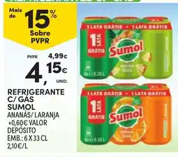 Continente refrigerante c/ gas sumol ananas/ laranja promoção