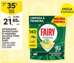 Continente Detergente em pastilhas p/ máquina da loiça tudo em um fairy original limão promoção