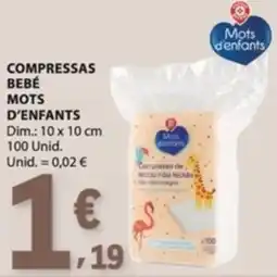 E.Leclerc compressas bebé mots d'enfants promoção