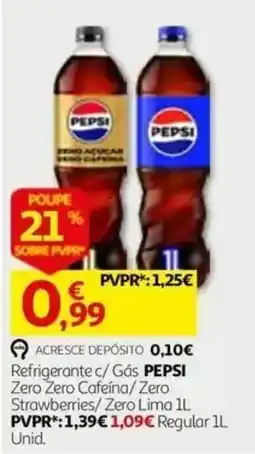 Auchan Refrigerante c/ Gás PEPSI Zero Zero Cafeína/ Zero Strawberries/ Zero Lima 1L promoção