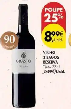 Pingo Doce Vinho 3 bagos reserva promoção