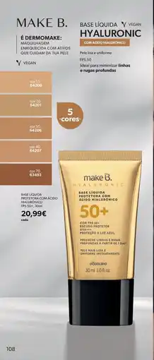 O Boticário Base líquida protetora com ácido hialurónico FPS 50+ promoção