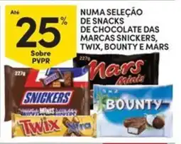 Continente Bom dia Numa seleção de snacks de chocolate das marcas snickers, twix, bounty E mars promoção
