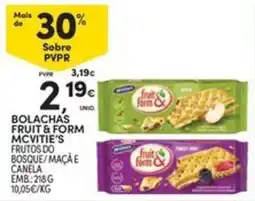 Continente Bom dia Bolachas fruit & form mcvitie's frutos do bosque maçãe canela promoção