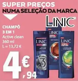 E.Leclerc champô 3 em 1 active clean linic promoção
