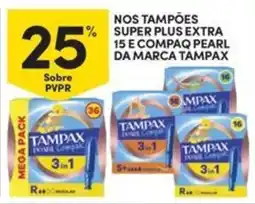 Continente Bom dia Nos tampões super plus extra 15 e compaq pearl da marca tampax promoção