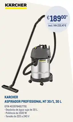 Makro karcher aspirador profissional nt 30/1, 30 l promoção