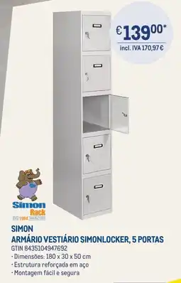 Makro Simon armário vestiário simonlocker, 5 portas promoção