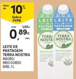 Continente Leite de pastagem terra nostra magro/meio gordo promoção
