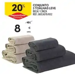 Continente Conjunto 3 toalhas leve bege/cinza promoção