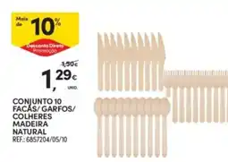 Continente Conjunto 10 facas/garfos/colheres madeira natural promoção