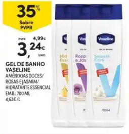 Continente gel de banho vaseline amêndoas doces/rosas e jasmim/hidratante essencial promoção