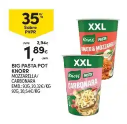 Continente Big pasta pot Knorr mozzarella/ carbonara promoção