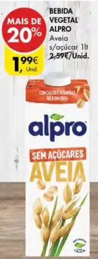 Pingo Doce Bebida vegetal alpro aveia s/ açúcar promoção