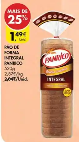 Pingo Doce Pão de forma integral panrico promoção