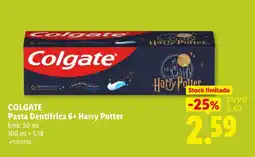 Lidl Colgate pasta dentífrica 6+ harry potter promoção