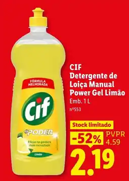 Lidl Cif detergente de loiça manual power gel limão promoção