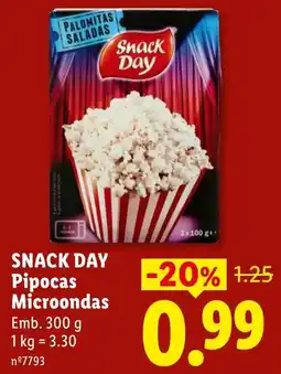 Lidl Snack Day Pipocas Microondas promoção