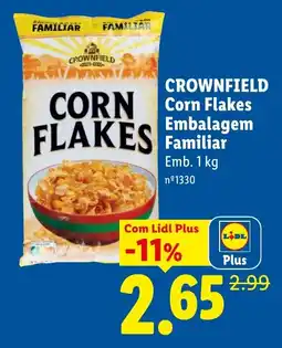 Lidl Crownfield corn flakes embalagem familiar promoção