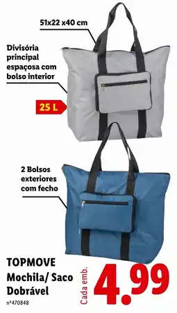 Lidl topmove mochila/ saco dobrável promoção