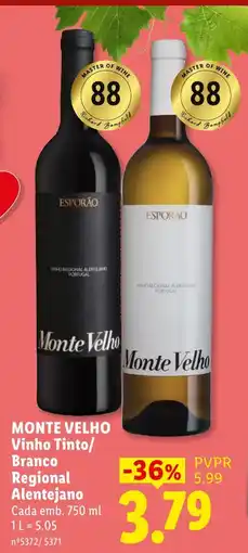 Lidl Monte Velho Vinho Tinto/ Branco Regional Alentejano promoção
