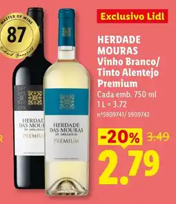 Lidl herdade das mouras vinho branco/tinto alentejo premium promoção