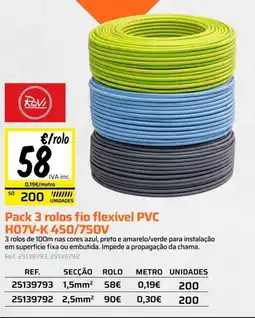 Obramat ReVi pack 3 rolos fio flexível pvc promoção
