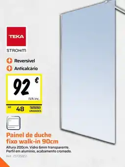 Obramat Painel de duche fixo walk-in 90cm promoção