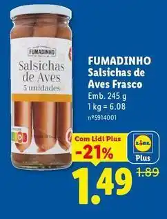 Lidl Fumadinho - salsichas de aves frasco promoção