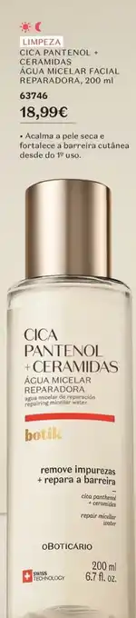 O Boticário Cica pantenol + ceramidas água micelar facial reparadora promoção