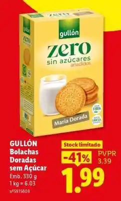 Lidl GULLÓN Bolachas Doradas sem Açúcar promoção