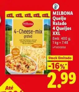 Lidl MILBONA Queijo Ralado 4 Queijos XXL promoção