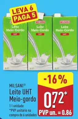 ALDI Milsani leite uht meio-gordo promoção