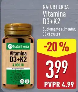 ALDI NaturTierra Vitamina D3+K2 promoção