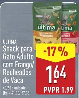 ALDI ultima snack para gato adulto com frango/recheados de vaca promoção