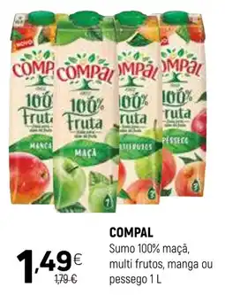 Coviran Compal sumo 100% maça, multi frutos, manga ou pessego promoção