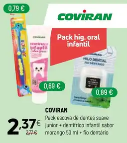 Coviran Coviran pack escova de dentes suave junior + dentífrico infantil sabor morango 50 ml + fio dentário promoção