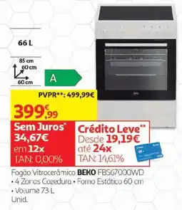 Auchan Fogão Vitrocerâmico Beko FBS67000WD promoção