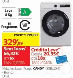 Auchan Máquina Lavar Roupa Candy 48SBL10-S promoção